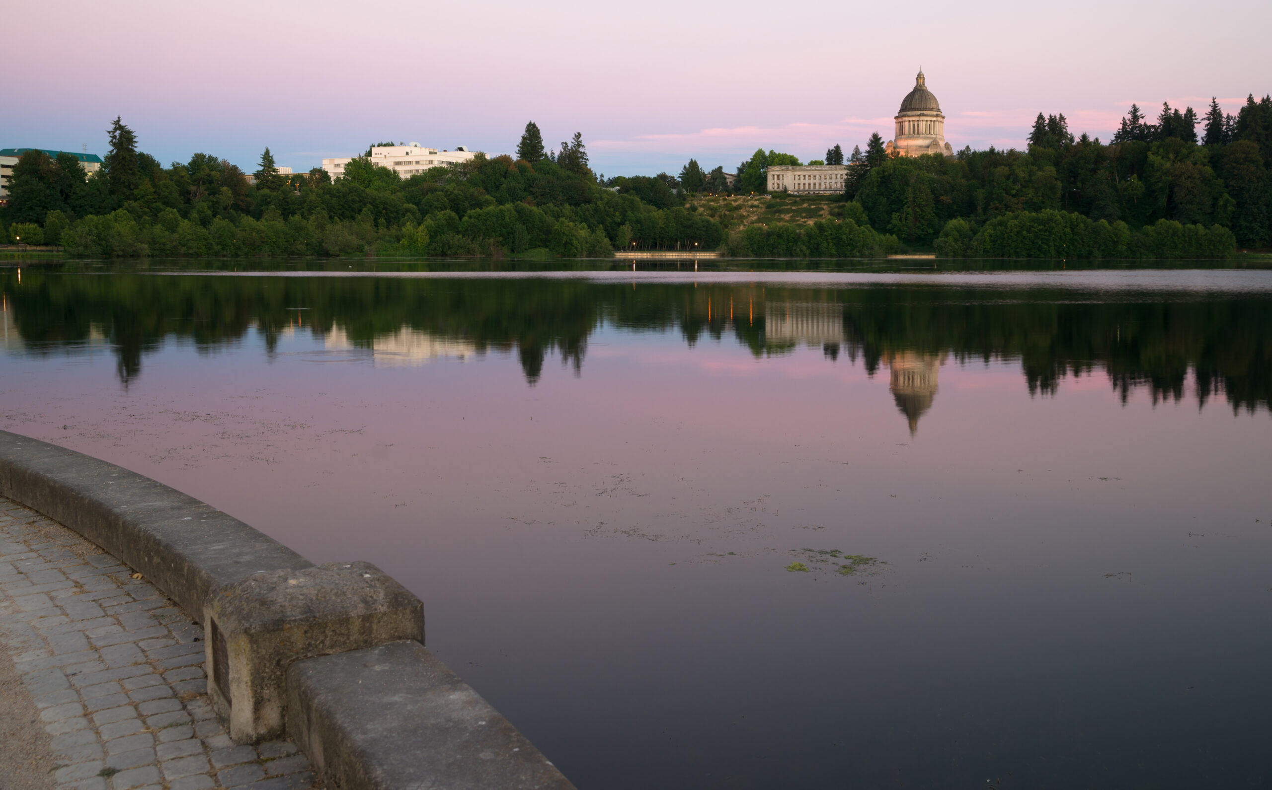 Government Building Capital Lake Olympia Washington Sunset Dusk Government Building Capital Lake Olympia